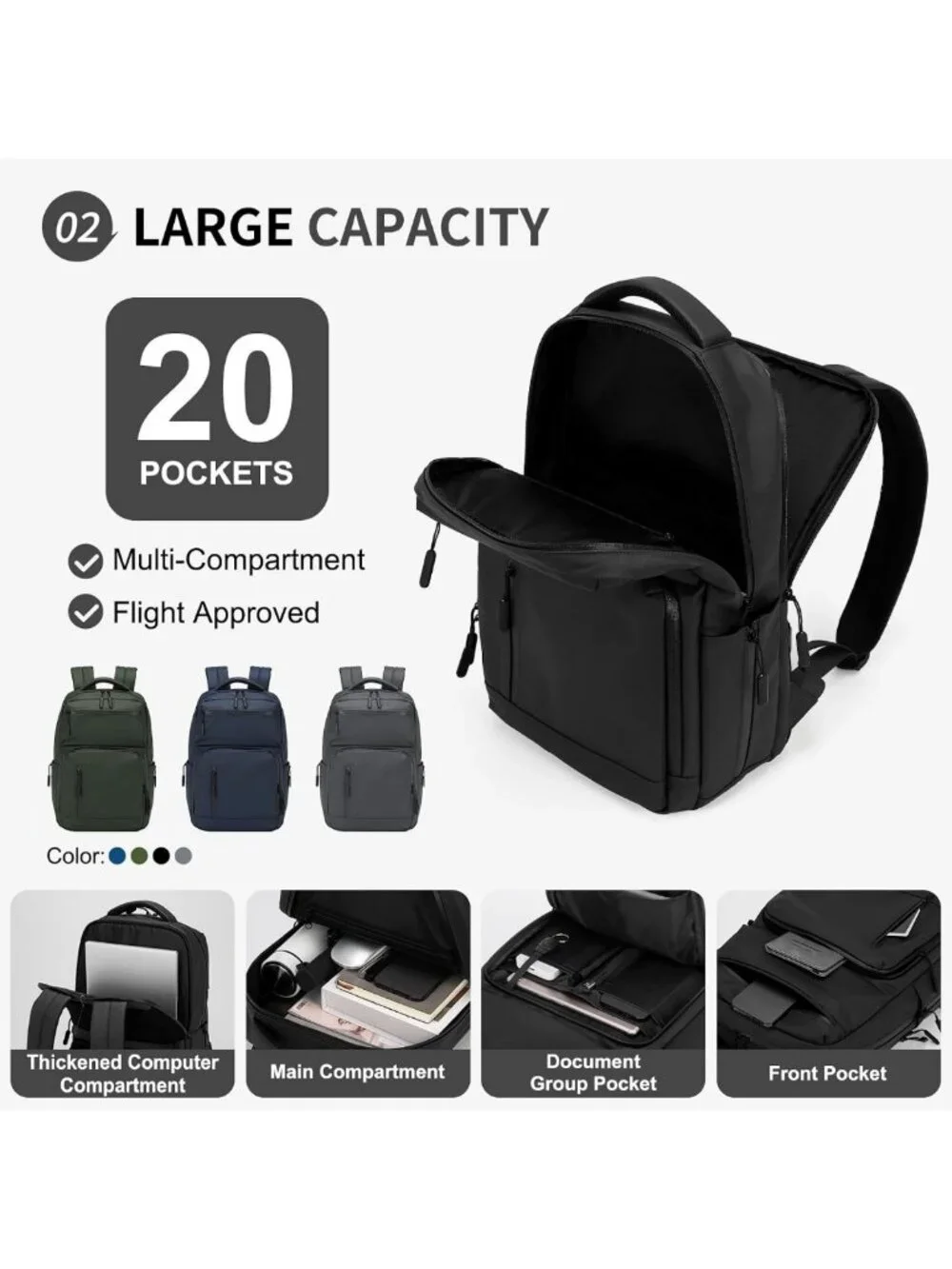 Waterproof Anti-Theft Laptop Backpack for Travel, 15.6